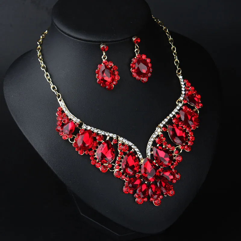 Crystal Prom Wedding Jewelry Sets for Women Accessorie Water Droplets Necklace Earrings Bridal Jewelry Set