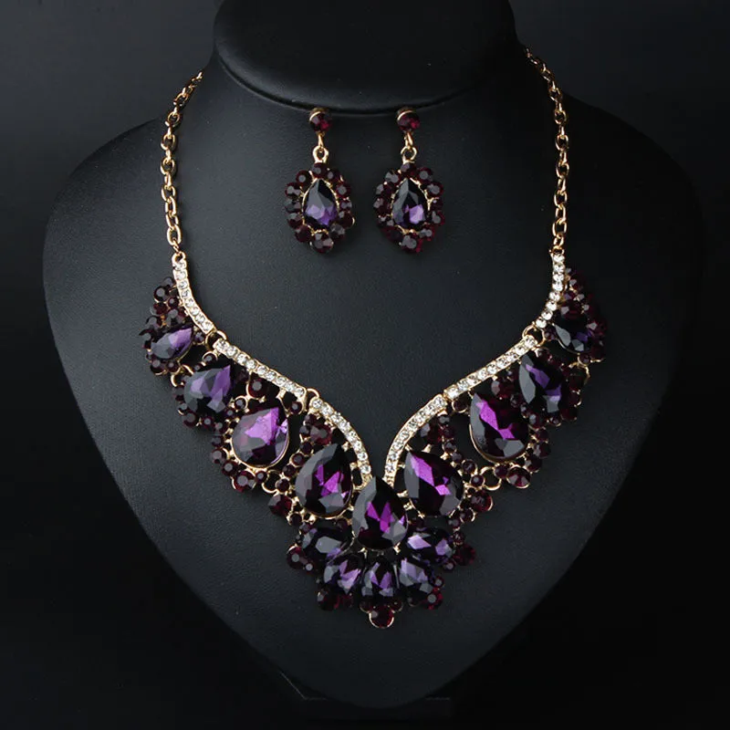 Crystal Prom Wedding Jewelry Sets for Women Accessorie Water Droplets Necklace Earrings Bridal Jewelry Set