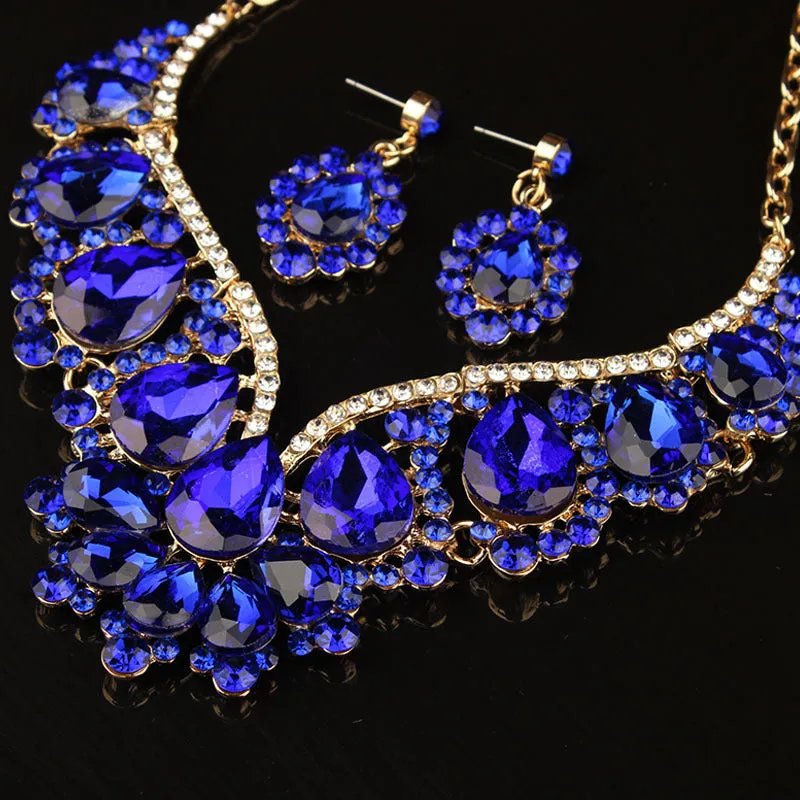 Crystal Prom Wedding Jewelry Sets for Women Accessorie Water Droplets Necklace Earrings Bridal Jewelry Set