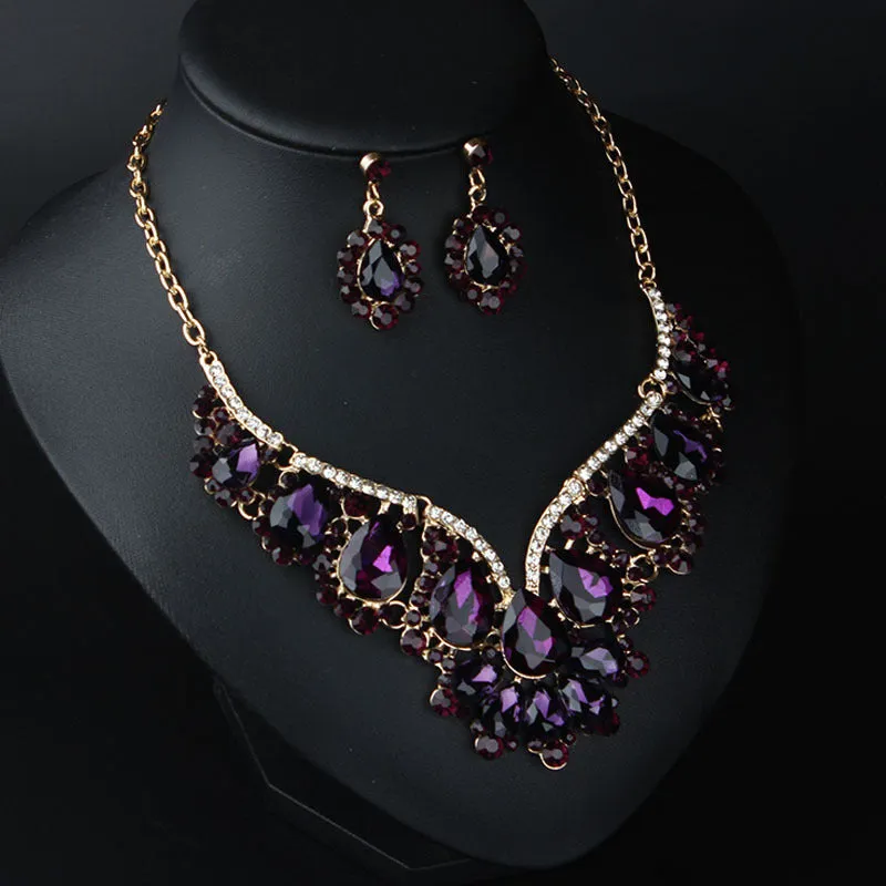 Crystal Prom Wedding Jewelry Sets for Women Accessorie Water Droplets Necklace Earrings Bridal Jewelry Set