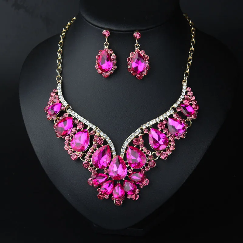 Crystal Prom Wedding Jewelry Sets for Women Accessorie Water Droplets Necklace Earrings Bridal Jewelry Set