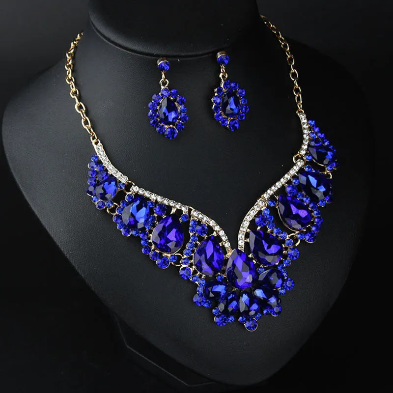 Crystal Prom Wedding Jewelry Sets for Women Accessorie Water Droplets Necklace Earrings Bridal Jewelry Set