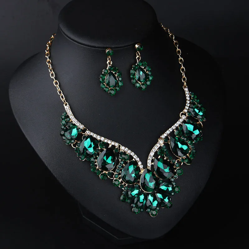 Crystal Prom Wedding Jewelry Sets for Women Accessorie Water Droplets Necklace Earrings Bridal Jewelry Set