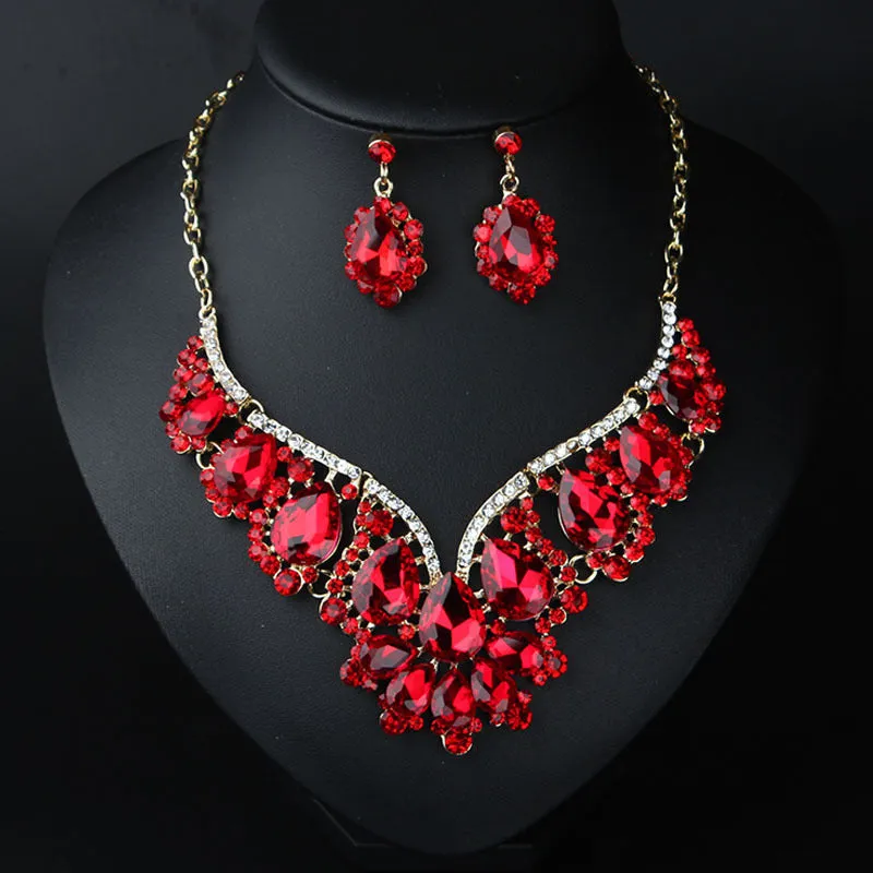 Crystal Prom Wedding Jewelry Sets for Women Accessorie Water Droplets Necklace Earrings Bridal Jewelry Set