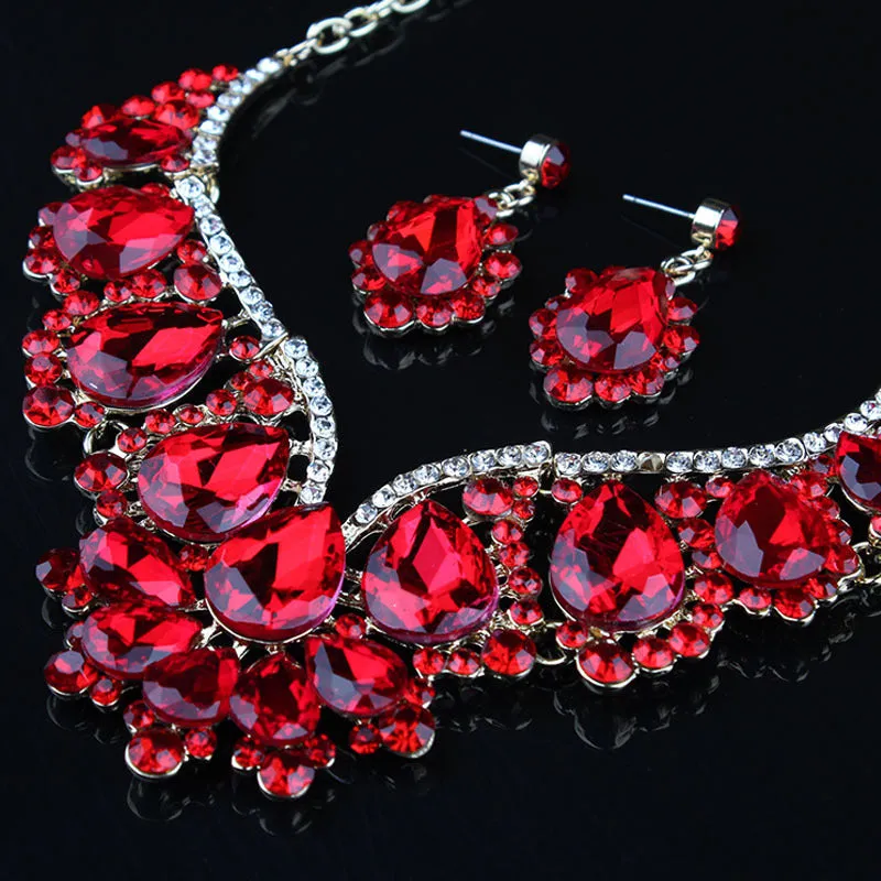 Crystal Prom Wedding Jewelry Sets for Women Accessorie Water Droplets Necklace Earrings Bridal Jewelry Set