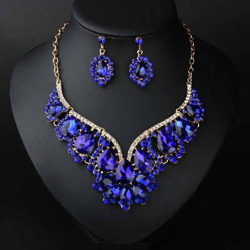 Crystal Prom Wedding Jewelry Sets for Women Accessorie Water Droplets Necklace Earrings Bridal Jewelry Set