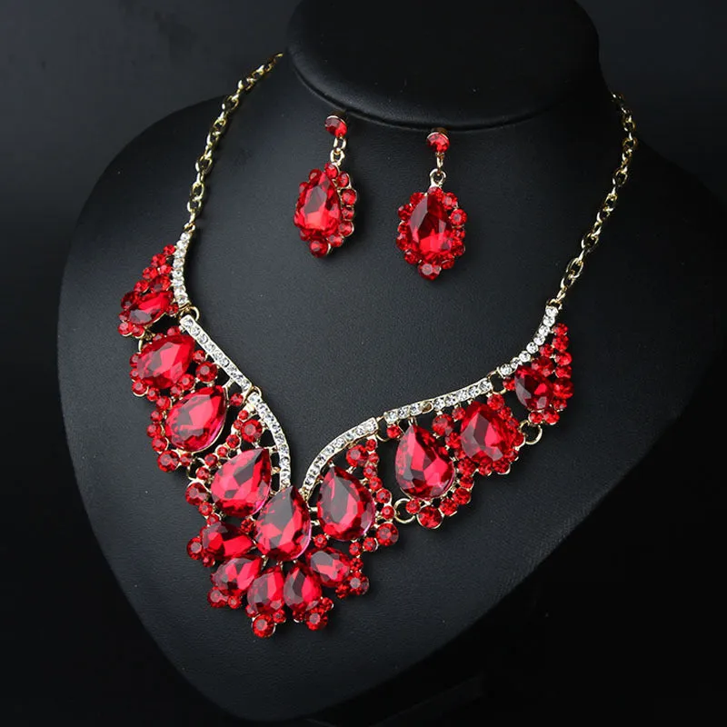 Crystal Prom Wedding Jewelry Sets for Women Accessorie Water Droplets Necklace Earrings Bridal Jewelry Set