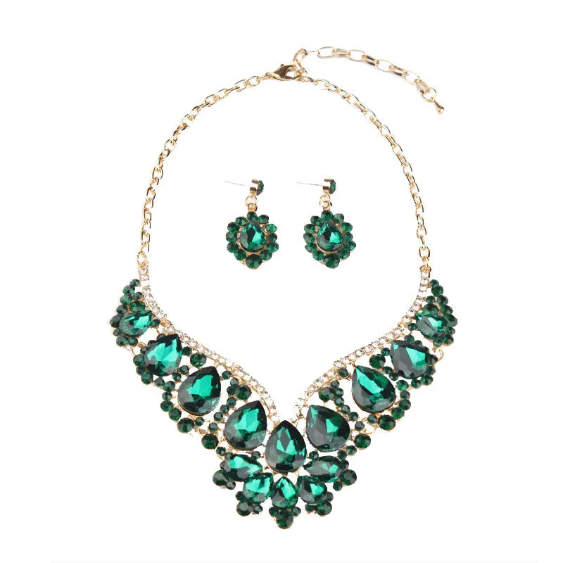 Crystal Prom Wedding Jewelry Sets for Women Accessorie Water Droplets Necklace Earrings Bridal Jewelry Set