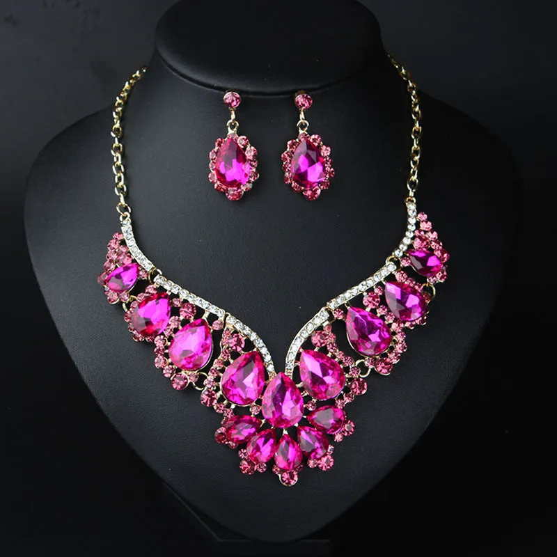 Crystal Prom Wedding Jewelry Sets for Women Accessorie Water Droplets Necklace Earrings Bridal Jewelry Set