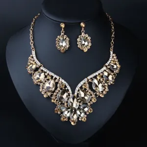 Crystal Prom Wedding Jewelry Sets for Women Accessorie Water Droplets Necklace Earrings Bridal Jewelry Set
