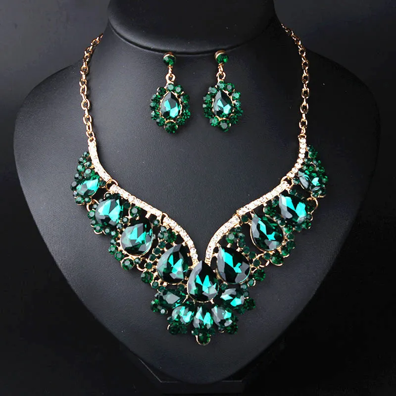 Crystal Prom Wedding Jewelry Sets for Women Accessorie Water Droplets Necklace Earrings Bridal Jewelry Set