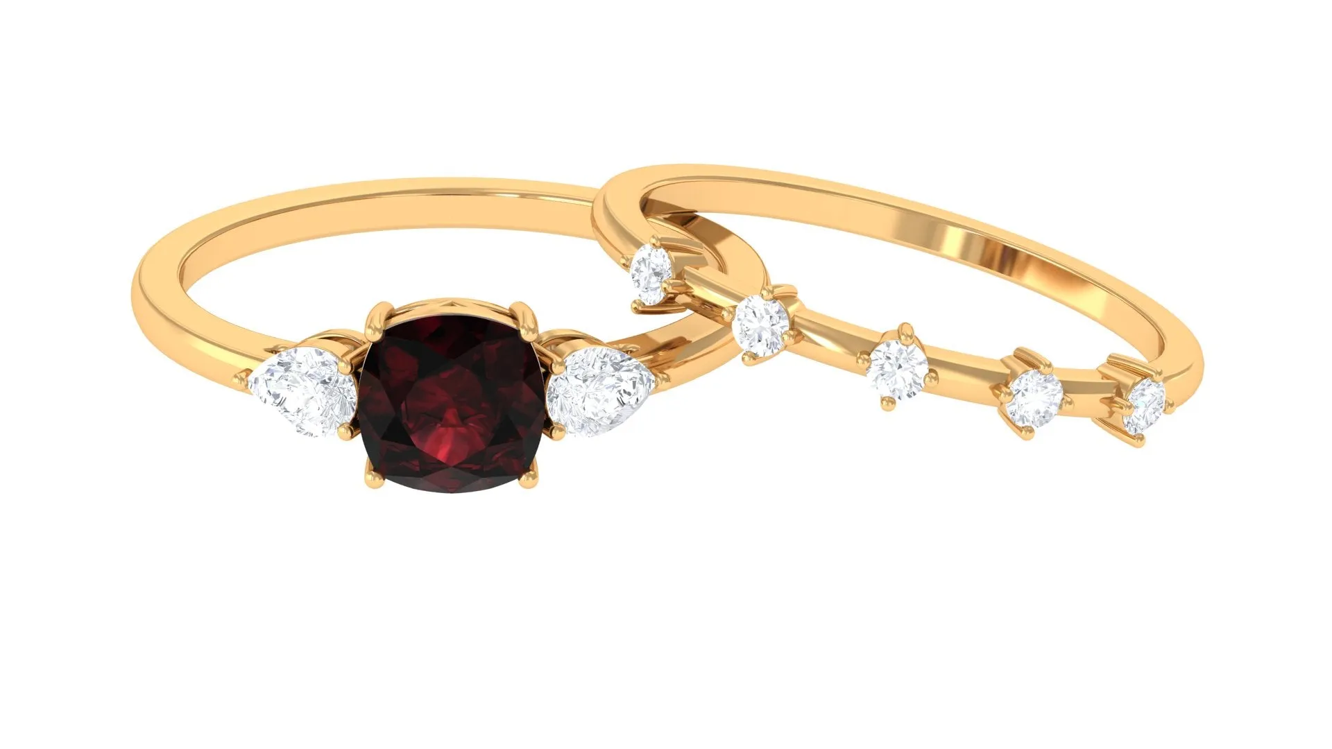 Cushion Cut Real Garnet Ring Set with Diamond