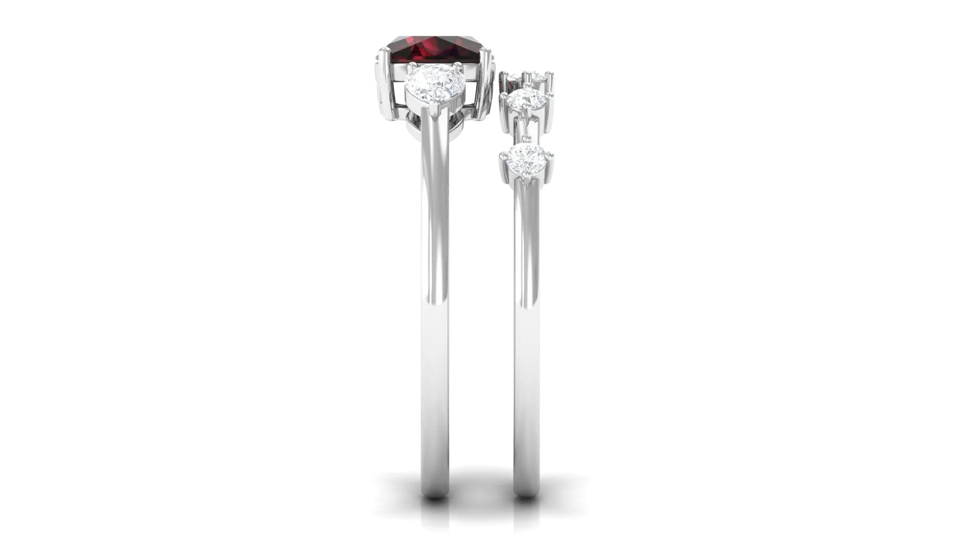 Cushion Cut Real Garnet Ring Set with Diamond