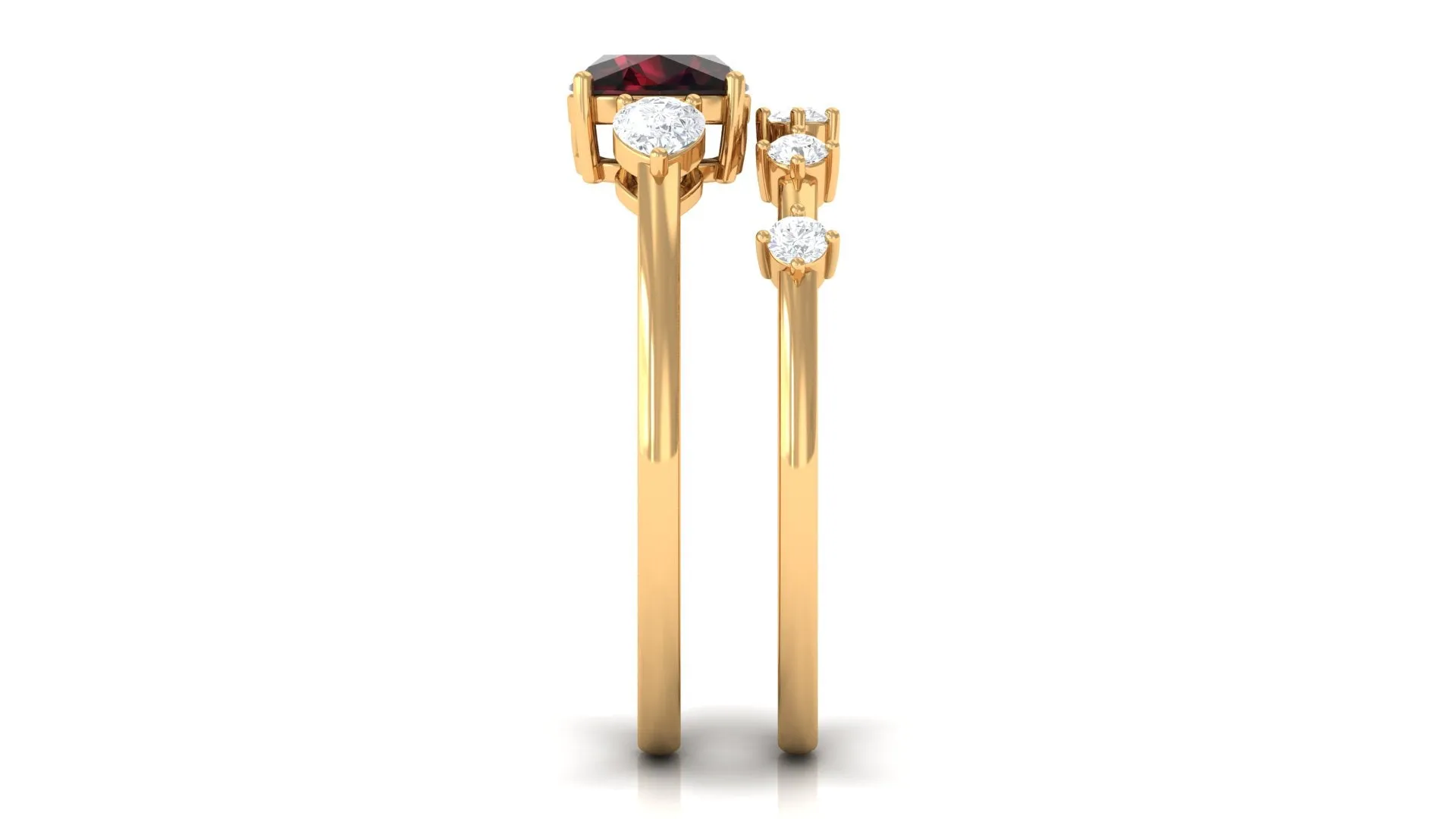 Cushion Cut Real Garnet Ring Set with Diamond