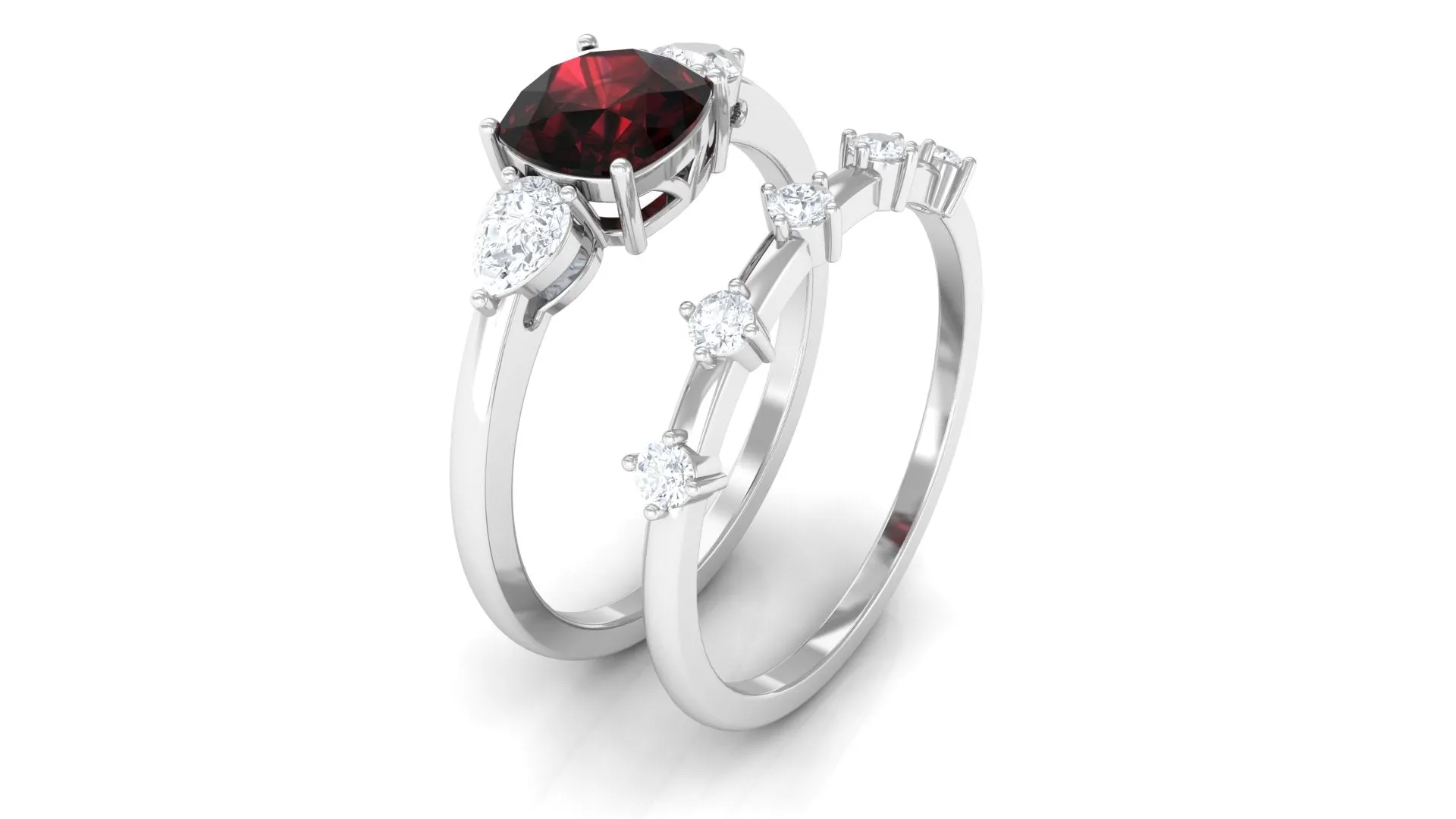 Cushion Cut Real Garnet Ring Set with Diamond