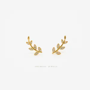 CZ Leaf Climber Earrings, Gold, Silver SHEMISLI - SS208 LR