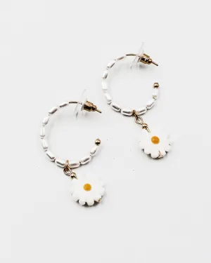 Daisy Flower Open Hoop Earrings