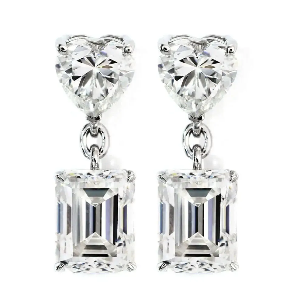 Dakota Emerald & Heart Moissanite Dangling Earrings in 18K Gold