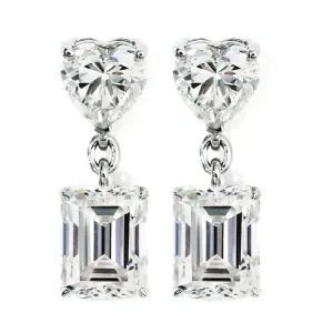 Dakota Emerald & Heart Moissanite Dangling Earrings in 18K Gold