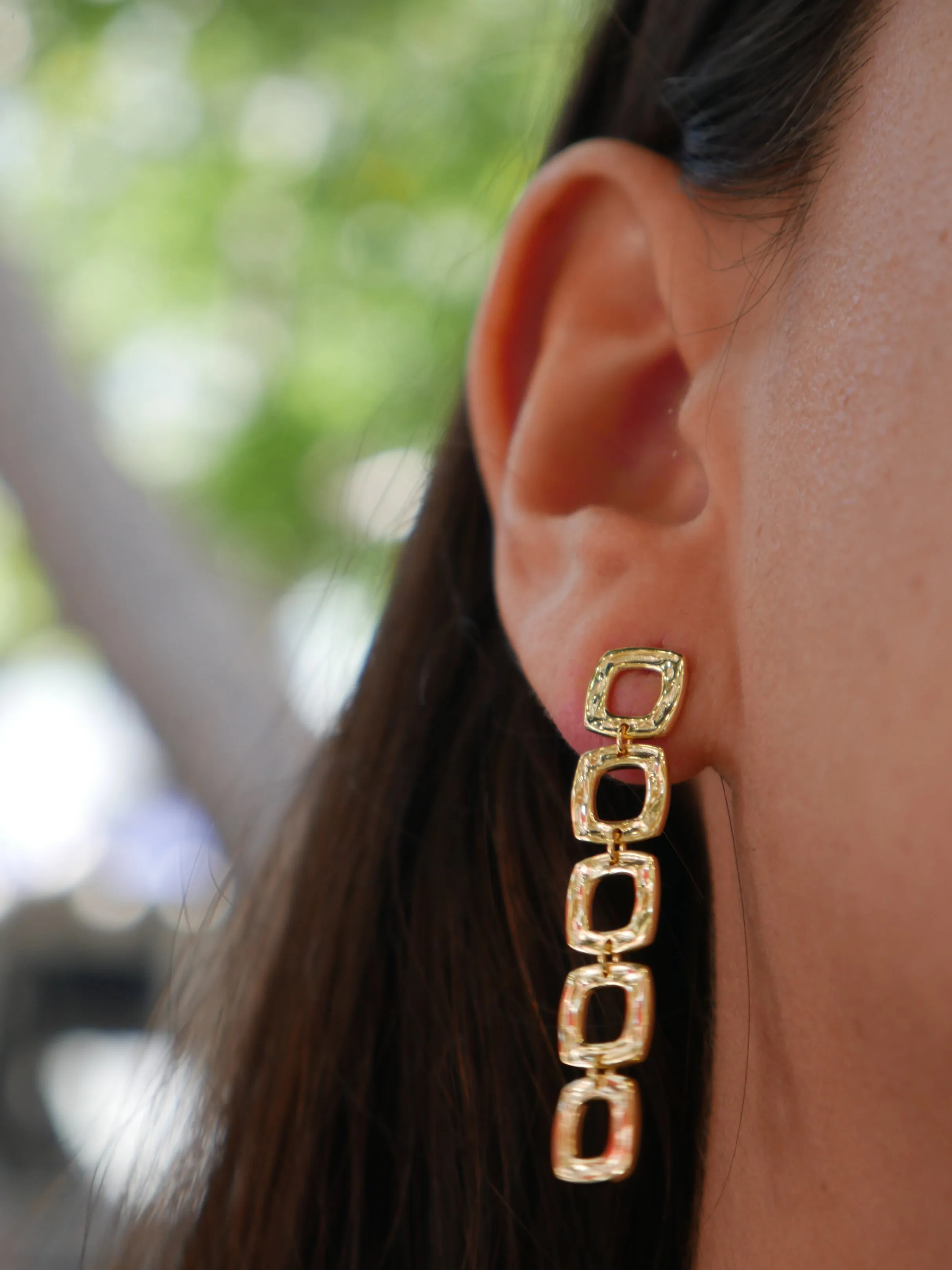 Dangle Squares Gold Earrings, 18k Gold Plated .925 Sterling Silver Hypoallergenic Long Earrings