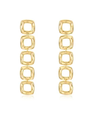 Dangle Squares Gold Earrings, 18k Gold Plated .925 Sterling Silver Hypoallergenic Long Earrings
