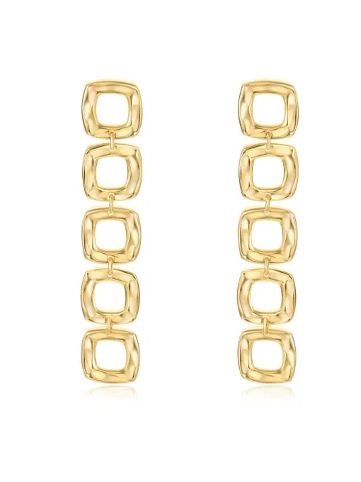 Dangle Squares Gold Earrings, 18k Gold Plated .925 Sterling Silver Hypoallergenic Long Earrings