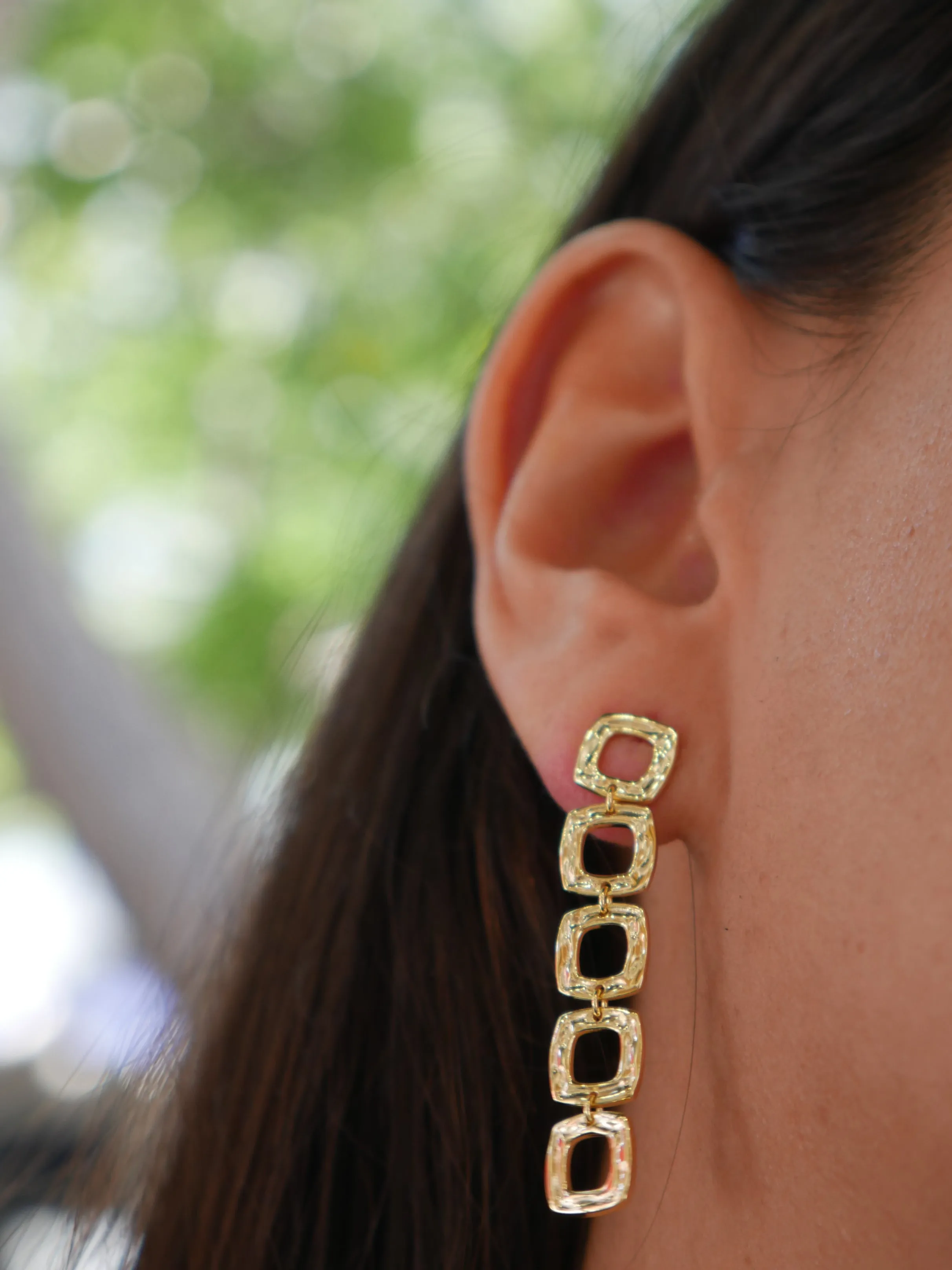 Dangle Squares Gold Earrings, 18k Gold Plated .925 Sterling Silver Hypoallergenic Long Earrings