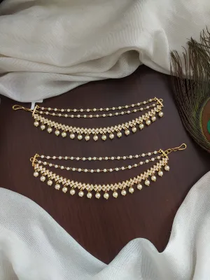 Elegant Gold-plated Zircon Stones Matil With Pearl Strands - Ear Chain