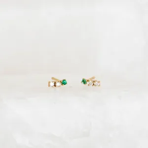 Emerald Bar Stud Earrings 14k Gold - Nerea