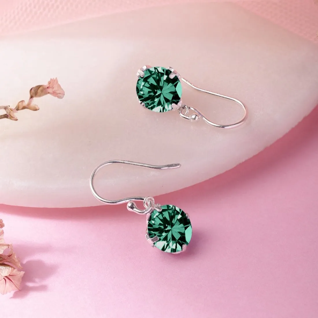 Emerald Radiance Rhodium Plated 925 Sterling Silver Circle Earrings