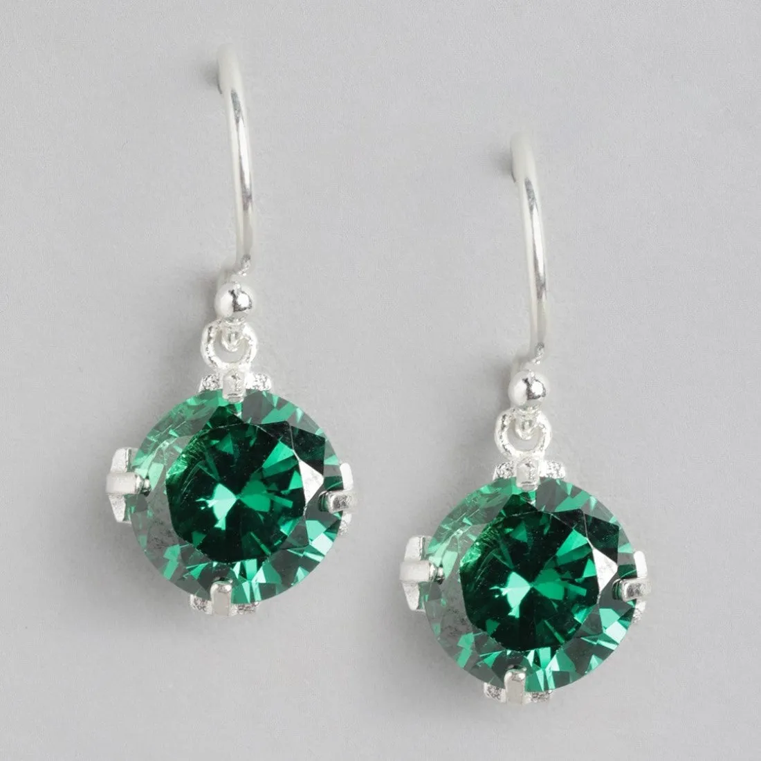 Emerald Radiance Rhodium Plated 925 Sterling Silver Circle Earrings