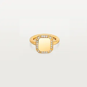 Emerald Signet Ring Yellow Gold with Diamond Pave