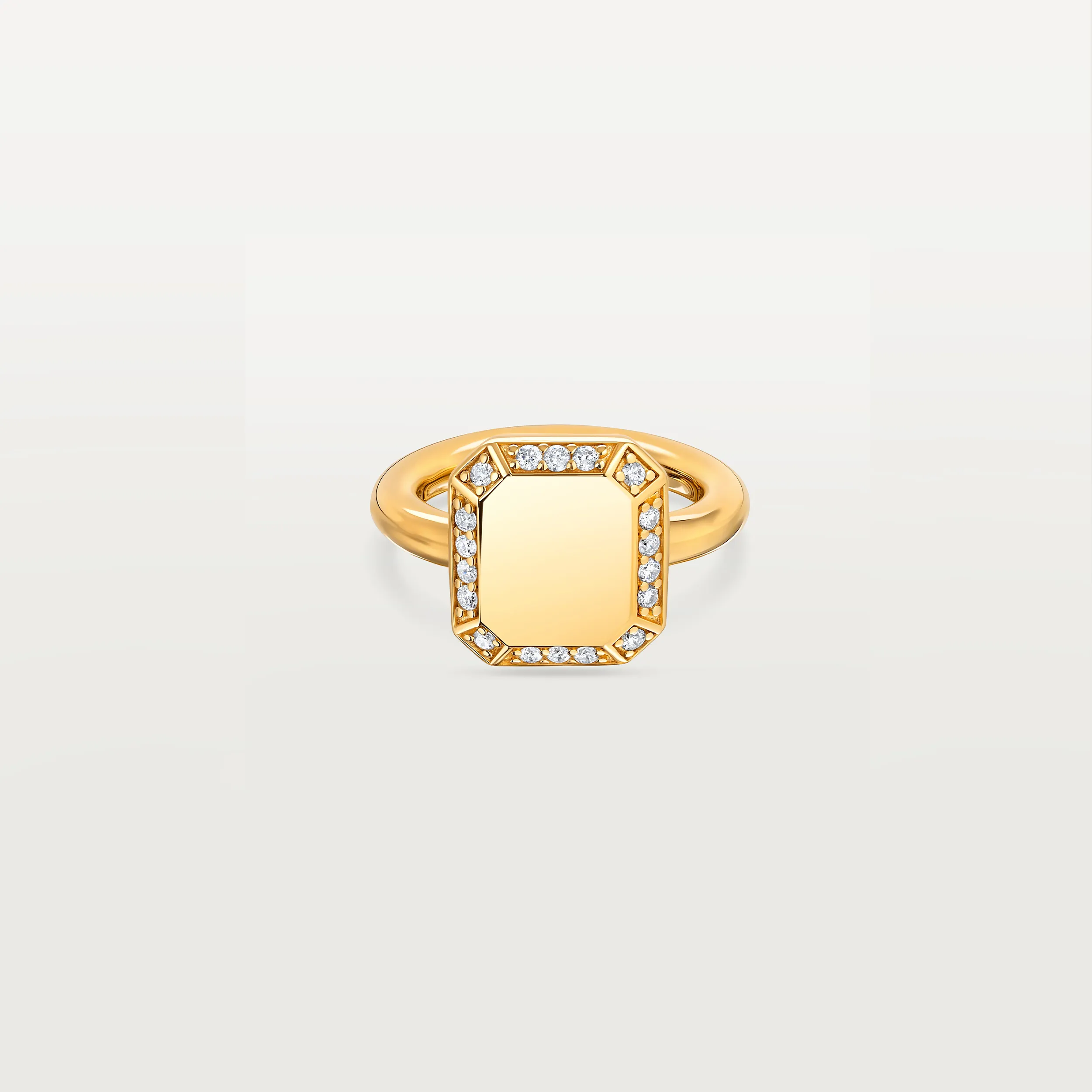 Emerald Signet Ring Yellow Gold with Diamond Pave