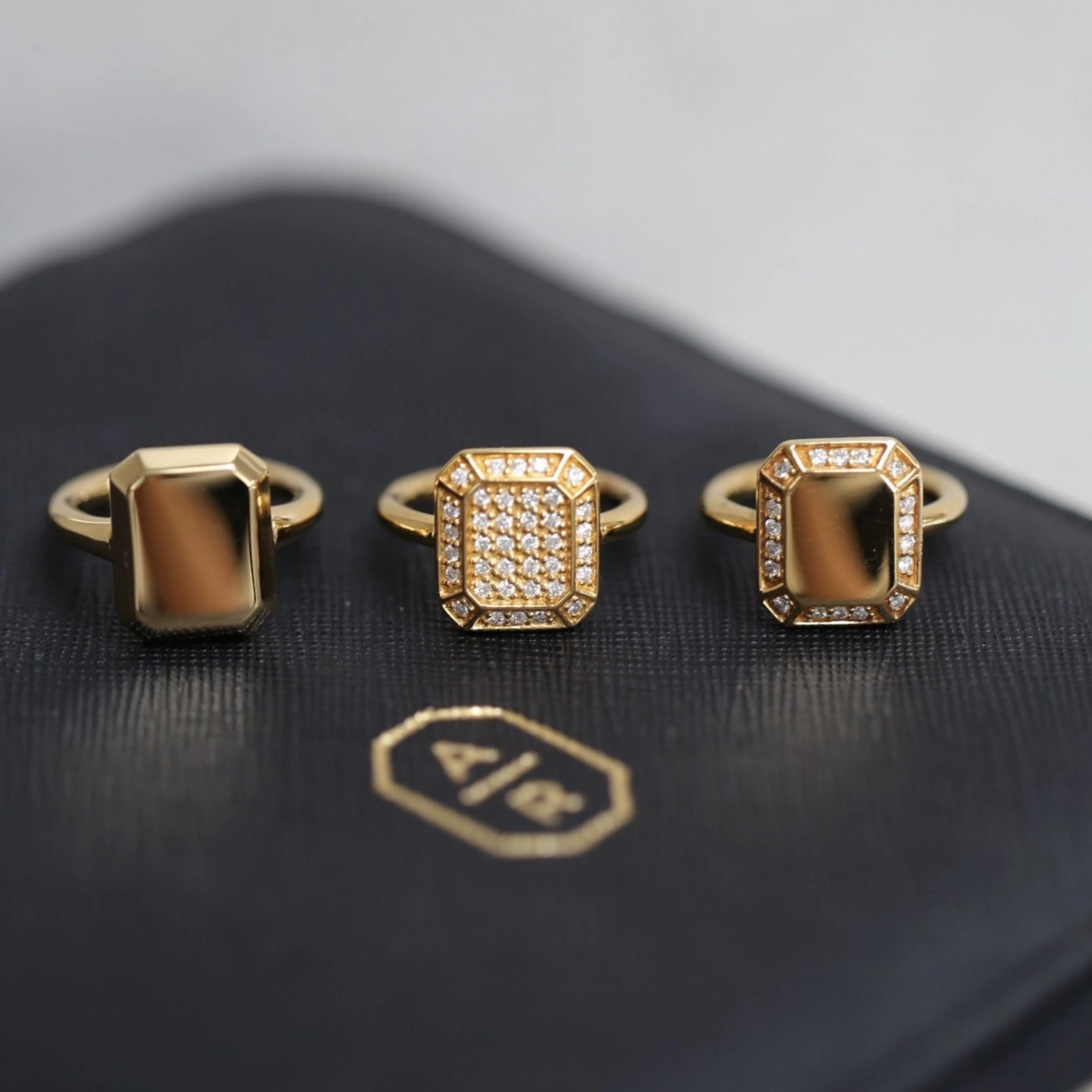 Emerald Signet Ring Yellow Gold with Diamond Pave