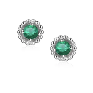 Emerald Silver Birthstone Earrings - May