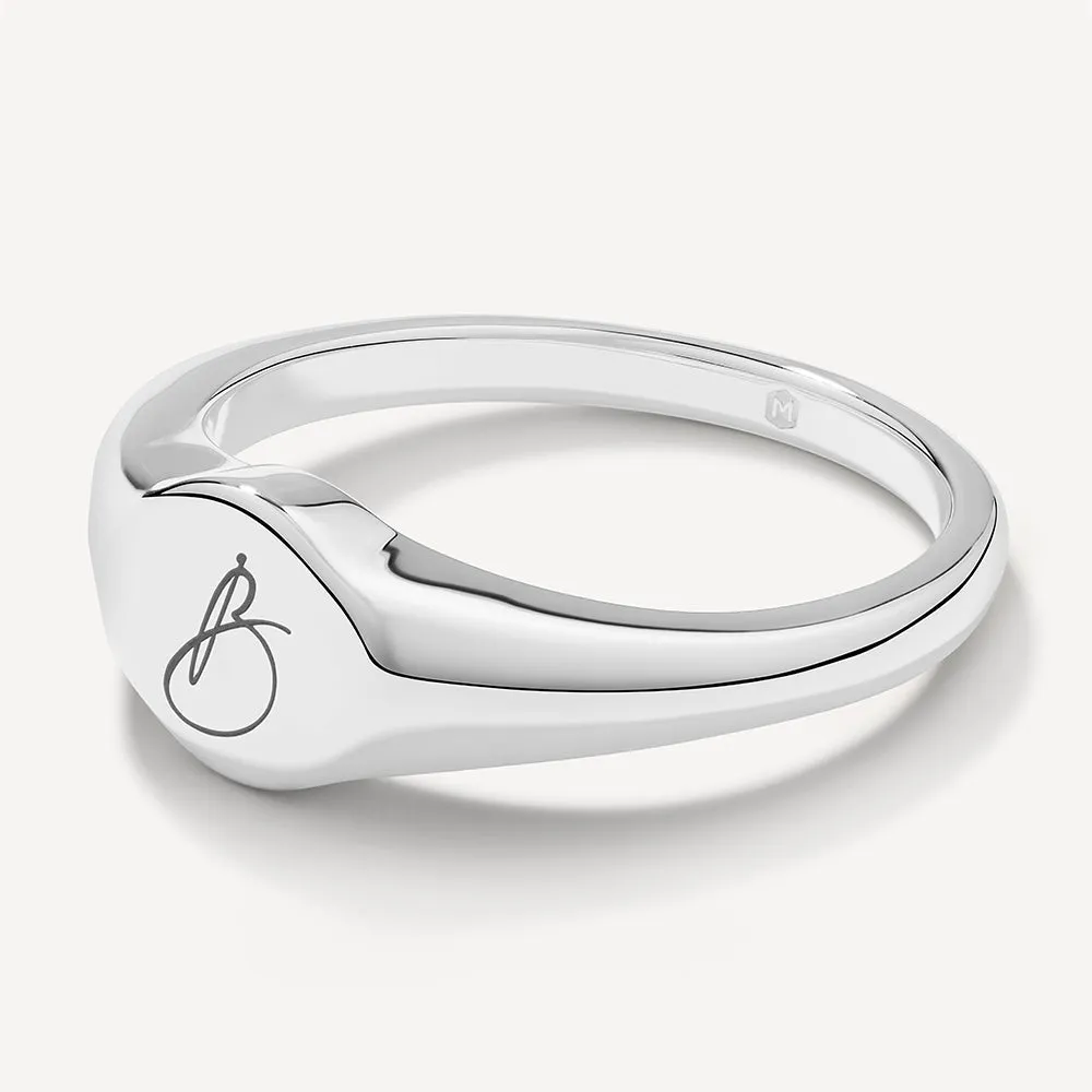 Engravable Circle Signet Pinky Ring in Silver