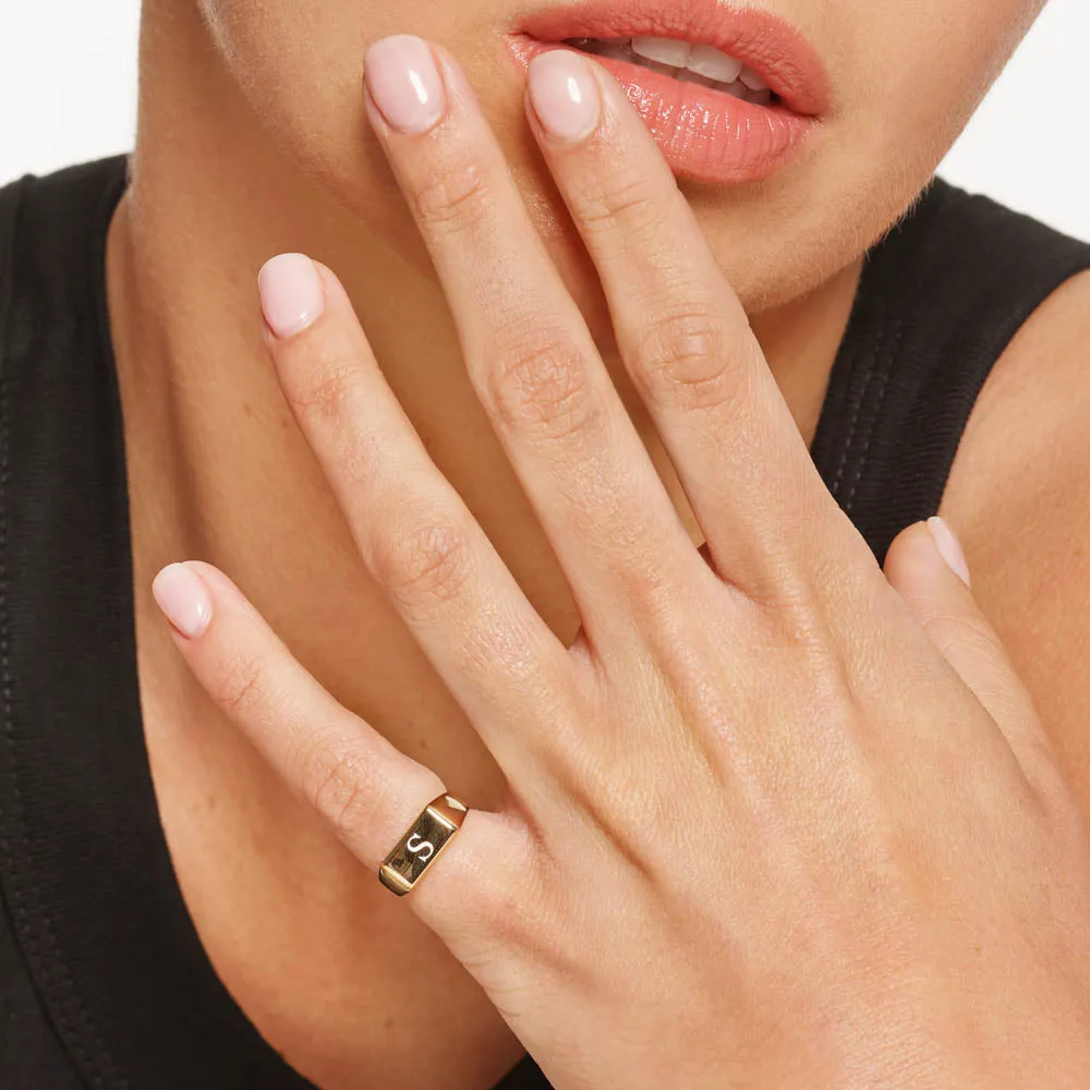 Engravable Rectangle Signet Pinky Ring in Gold