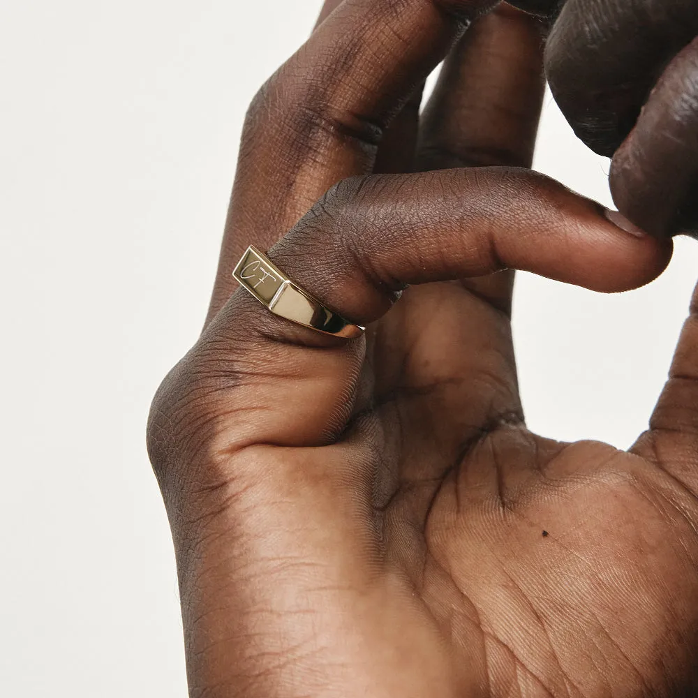Engravable Rectangle Signet Pinky Ring in Gold