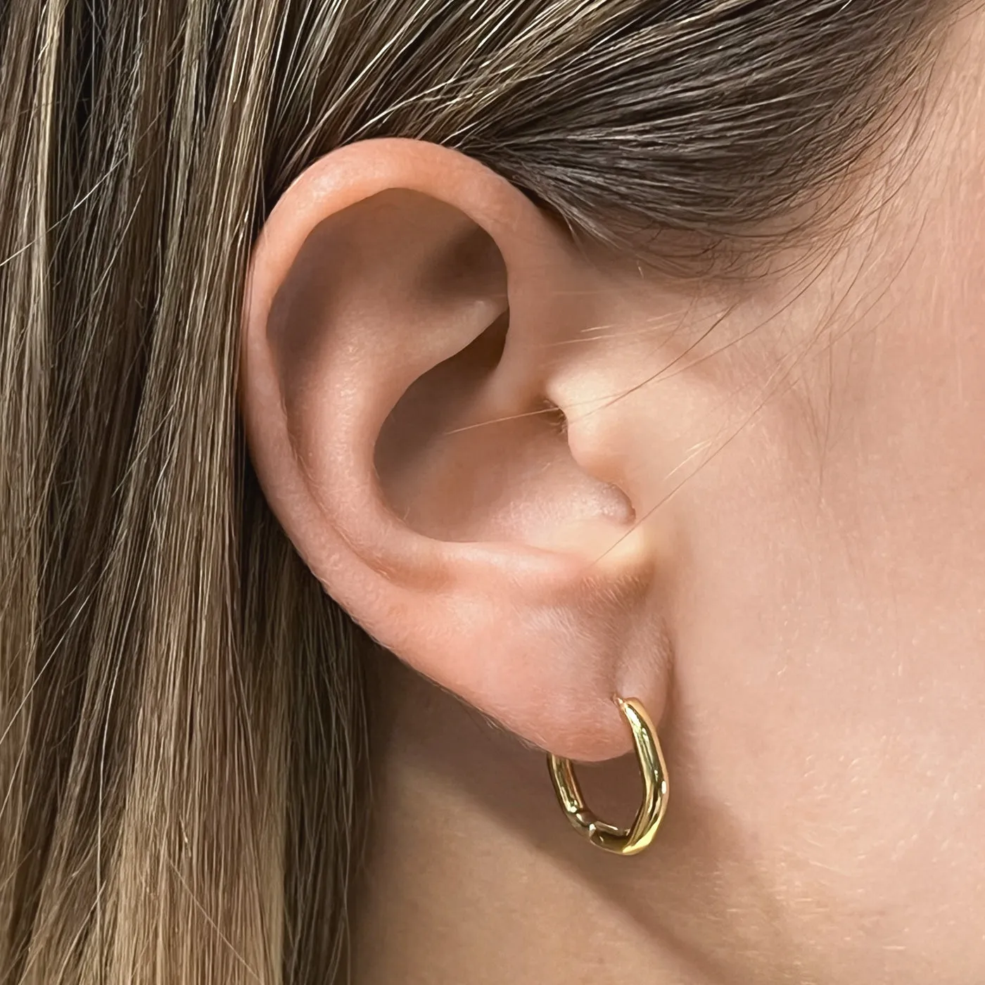 Essentielle Curved Hexagon Hoop Earrings, Gold Colour