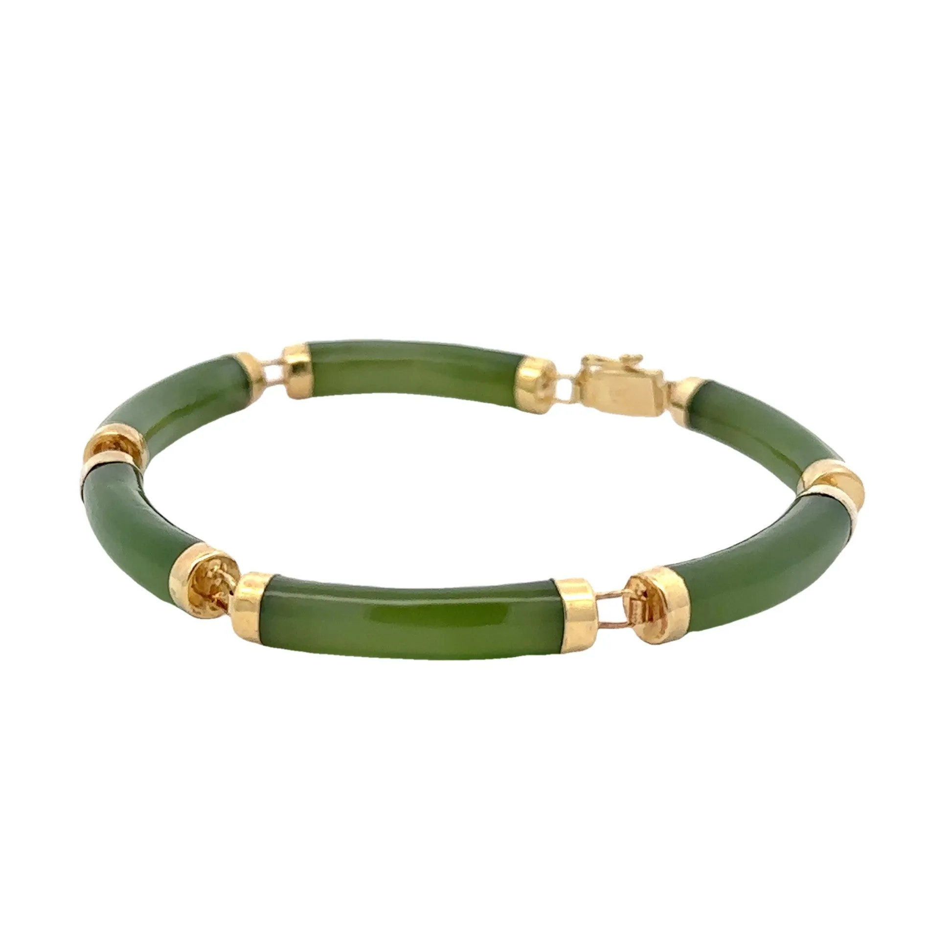Estate 14K Yellow Gold Jade Link Bracelet