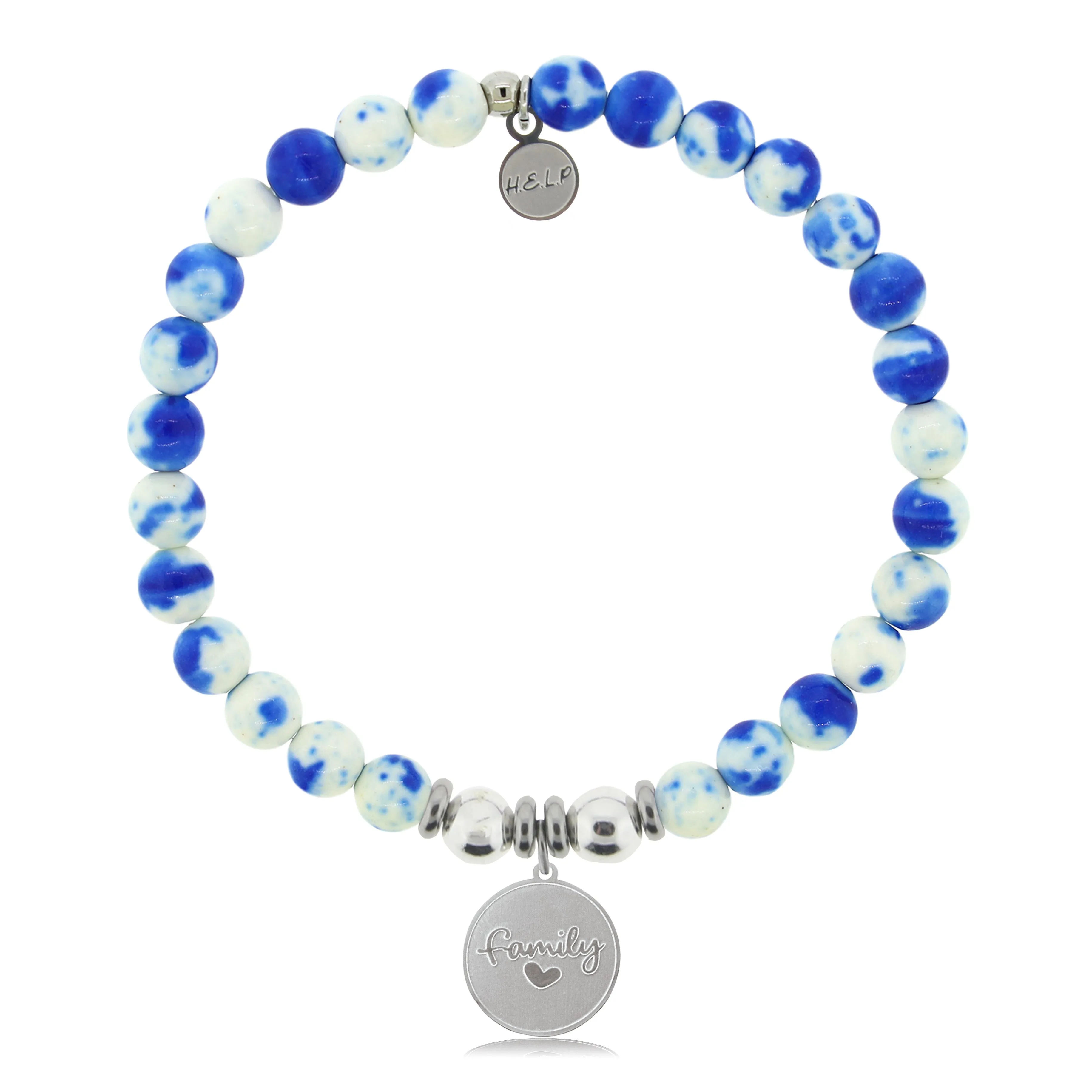 Family Charm with Blue and White Jade Charity Bracelet