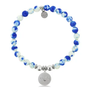 Family Charm with Blue and White Jade Charity Bracelet