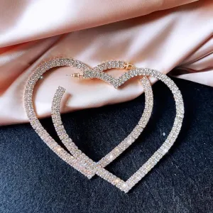 Fancy and Extravagant Rhinestone Heart Earrings