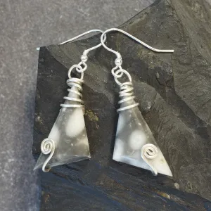 FMC07E Fermanagh Marbled Coral & Silver Celtic Spiral Long Triangle Earrings