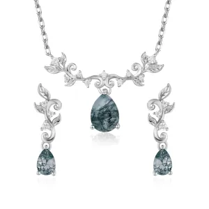 Foliage Whispers Necklace and Leafy Cascades Moss Agate Earrings Set