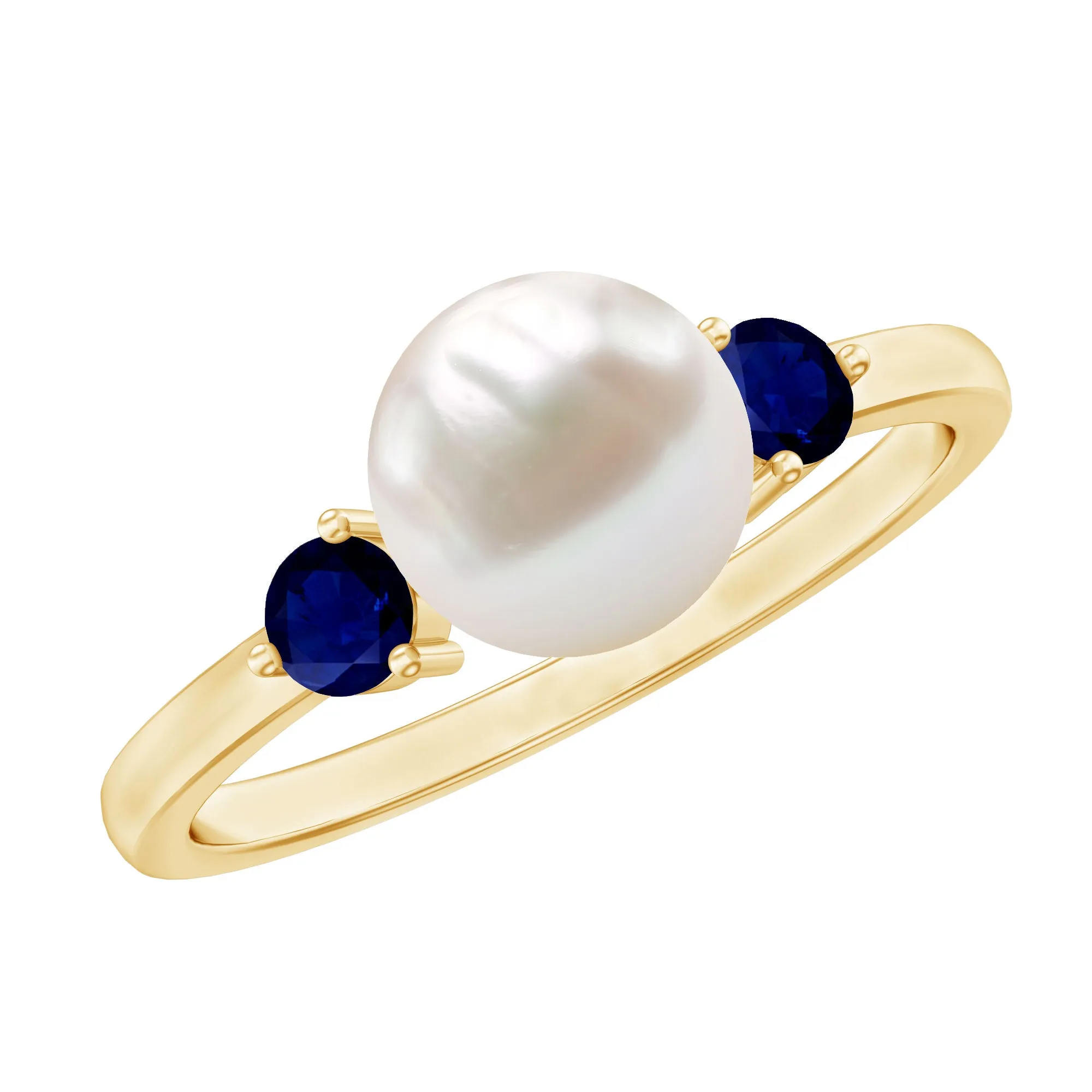 Freshwater Pearl Solitaire Engagement Ring with Blue Sapphire