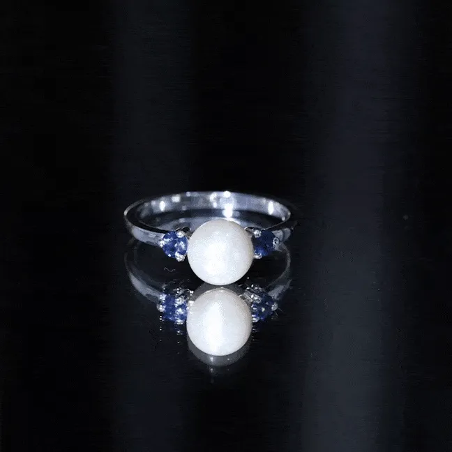 Freshwater Pearl Solitaire Engagement Ring with Blue Sapphire
