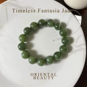 Genuine Dark Green Siberian Nephrite Jade Bracelet - 12mm beads 6 inch length