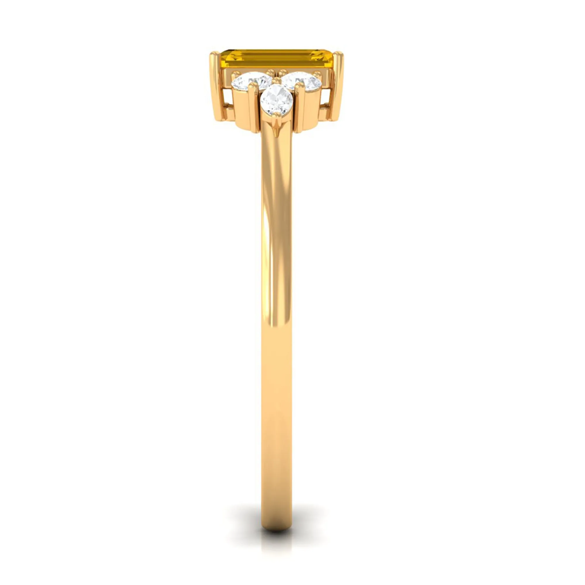Genuine Yellow Sapphire Solitaire Ring with Diamond Trio