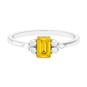 Genuine Yellow Sapphire Solitaire Ring with Diamond Trio